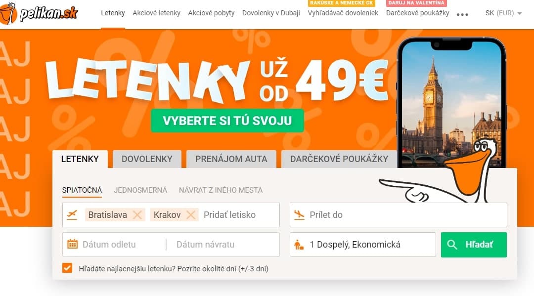 Predajca leteniek a cestovná agentúra Pelikan.sk