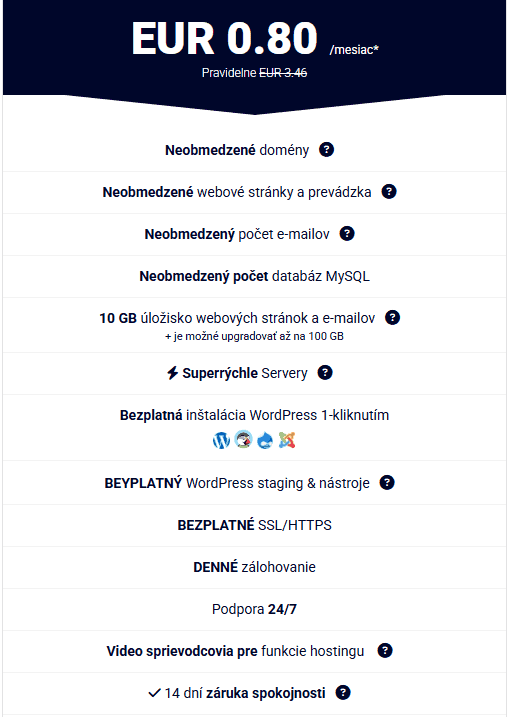 webhosting polar 55 hlavní vlastnosti