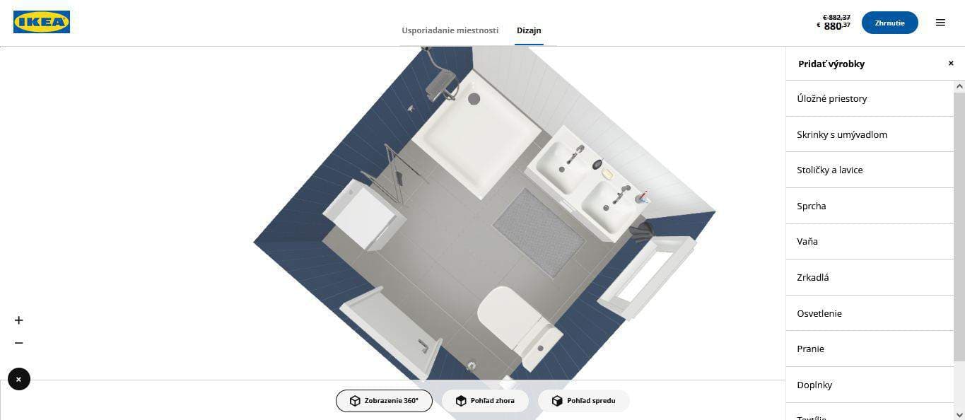 Plánovač kúpeľní Ikea - 3 používateľské prostredie