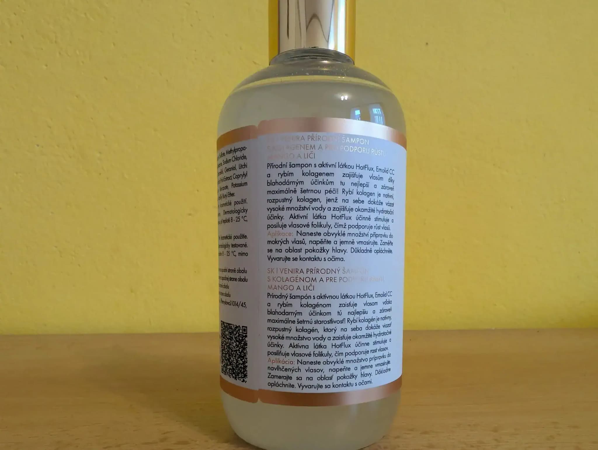 Recenzia Venira prírodný šampón s kolagénom zadná strana