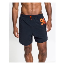 Športové šortky na kúpanie v zaujímavej tmavomodrej a oranžovej kombinácii.